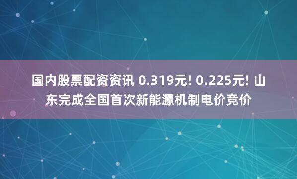 国内股票配资资讯 0.319元! 0.225元! 山东完成全国首次新能源机制电价竞价